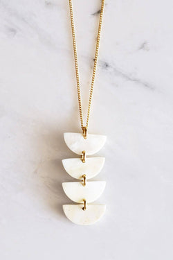 Hathorway Hanoi Crescent Stacked Buffalo Horn Pendant Necklace Necklaces Hathorway Cream