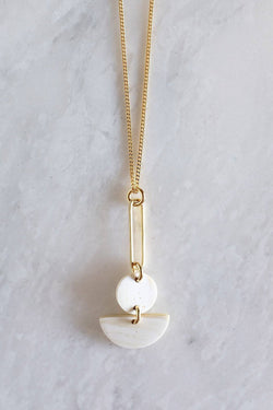 Hathorway Tho Bar & Geo Buffalo Horn Pendant Necklace Necklaces Hathorway Cream