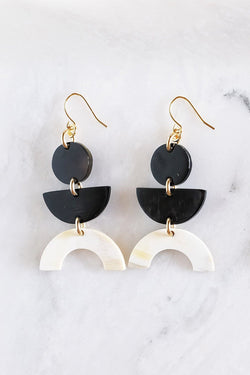 Hathorway Vui Mung Geometric Buffalo Horn Statement Earrings Earrings Hathorway Dark & Cream