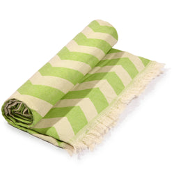 Mersin Upcycled Chevron Turkish Towel / Blanket  - Green