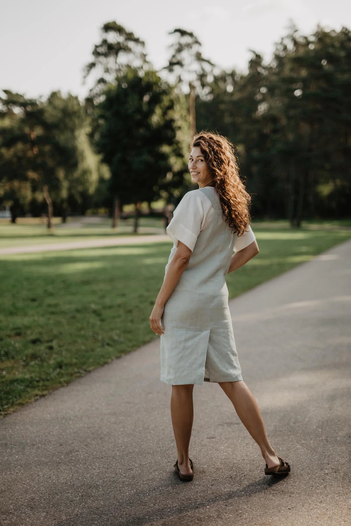 Jade Linen Apron Dress