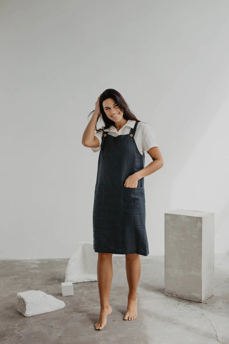 Jade Linen Apron Dress