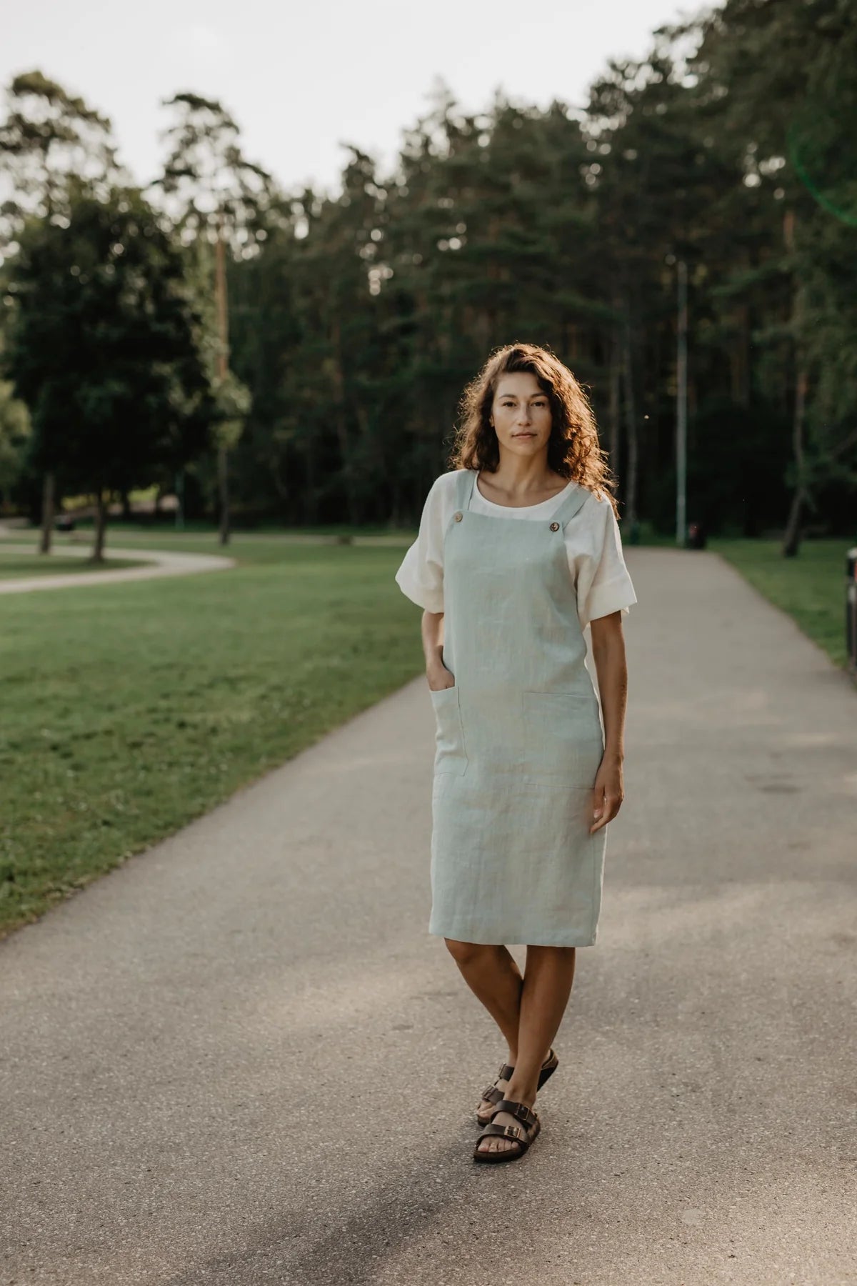 Jade Linen Apron Dress