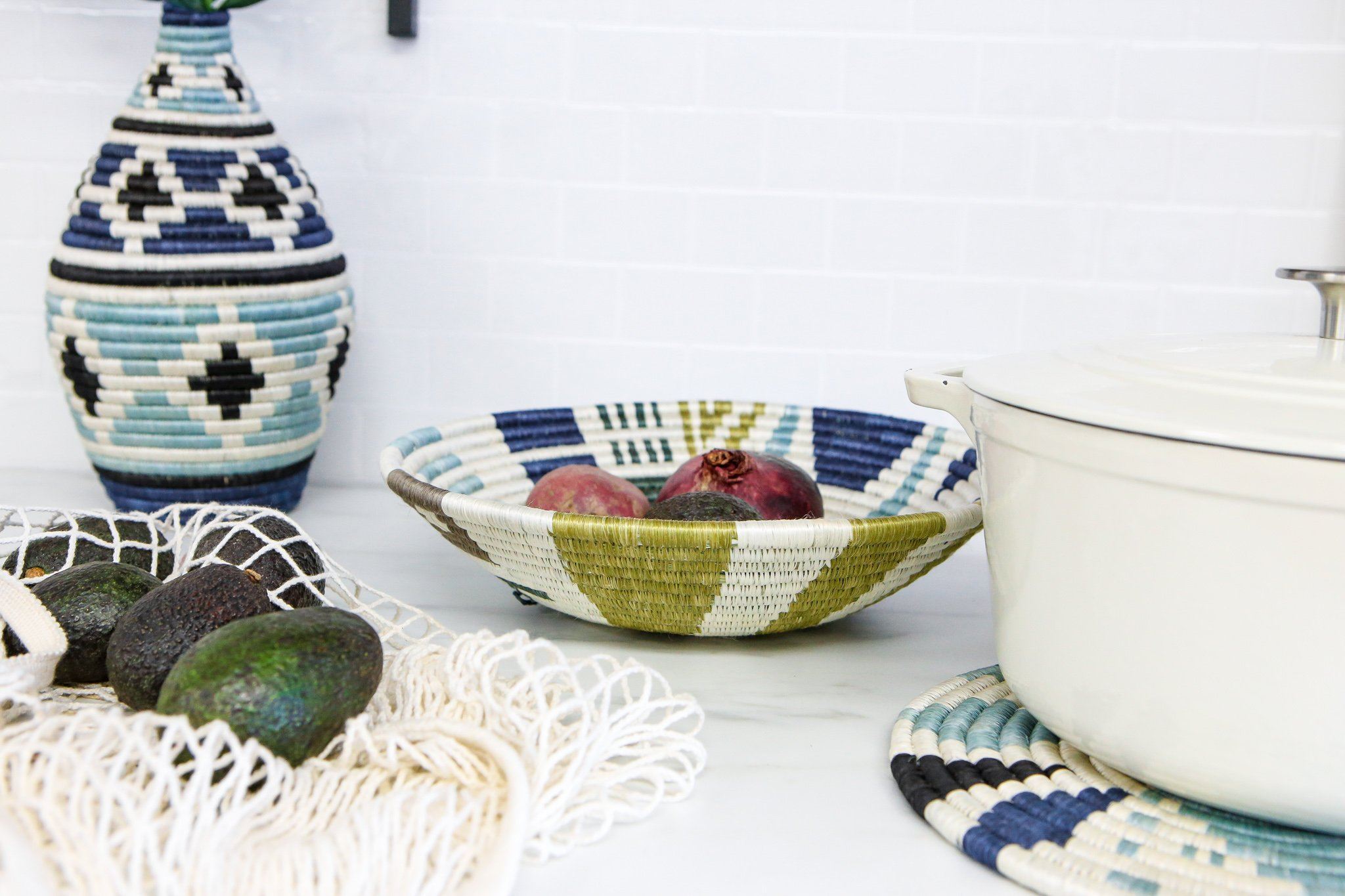 Large Silver Blue Biko Round Basket