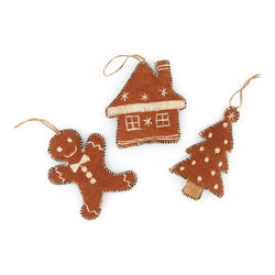 Man, Tree + House Bark Cloth Gingerbread Ornaments