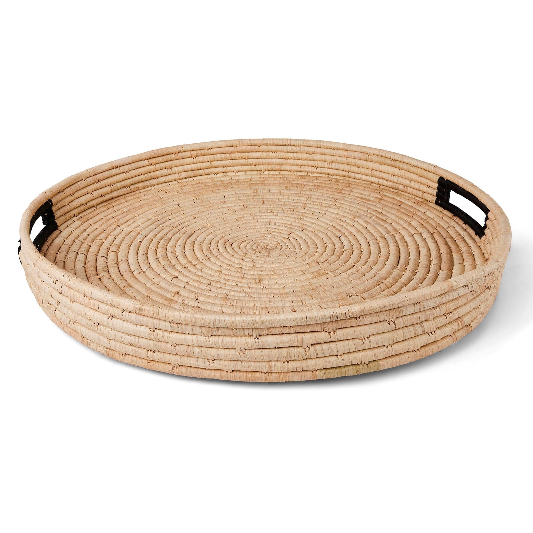 Black Handles + Natural Raffia Round Tray