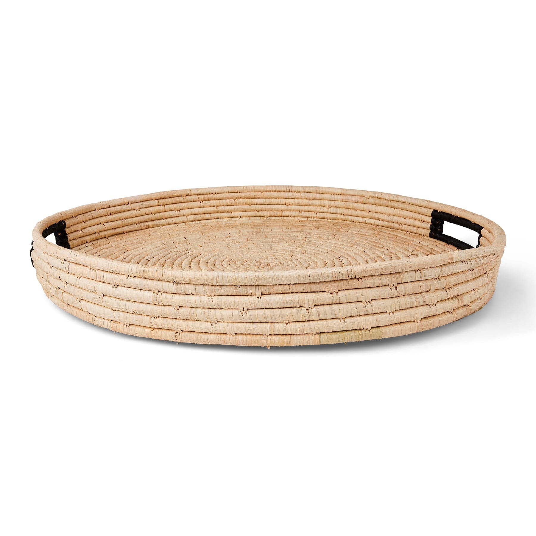 Black Handles + Natural Raffia Round Tray