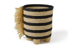 Black Striped Fringed Raffia Planter