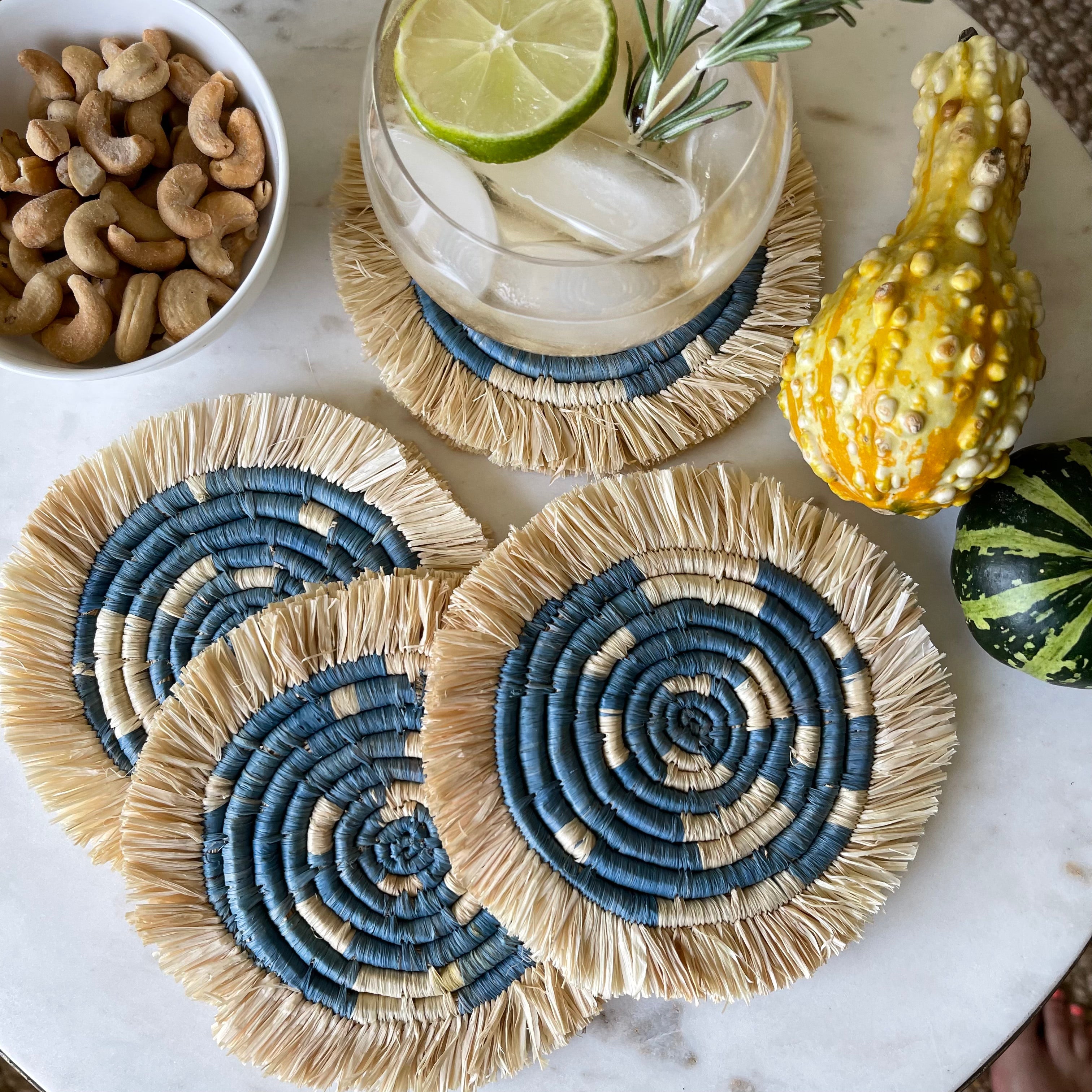 Coastal Minimalism Coasters with Fringe Set