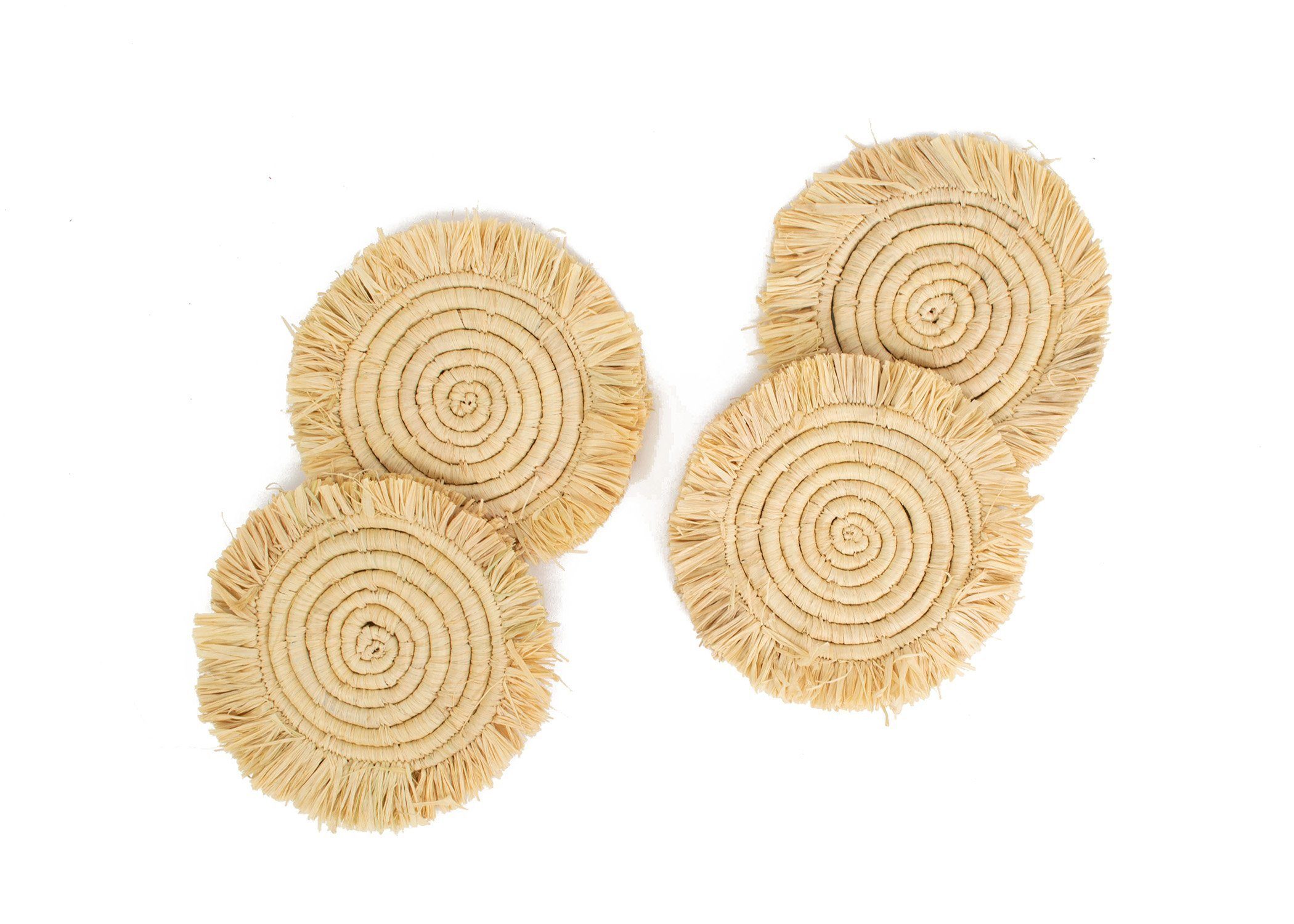 Fringed Natural Drink Oversized Coaster Set