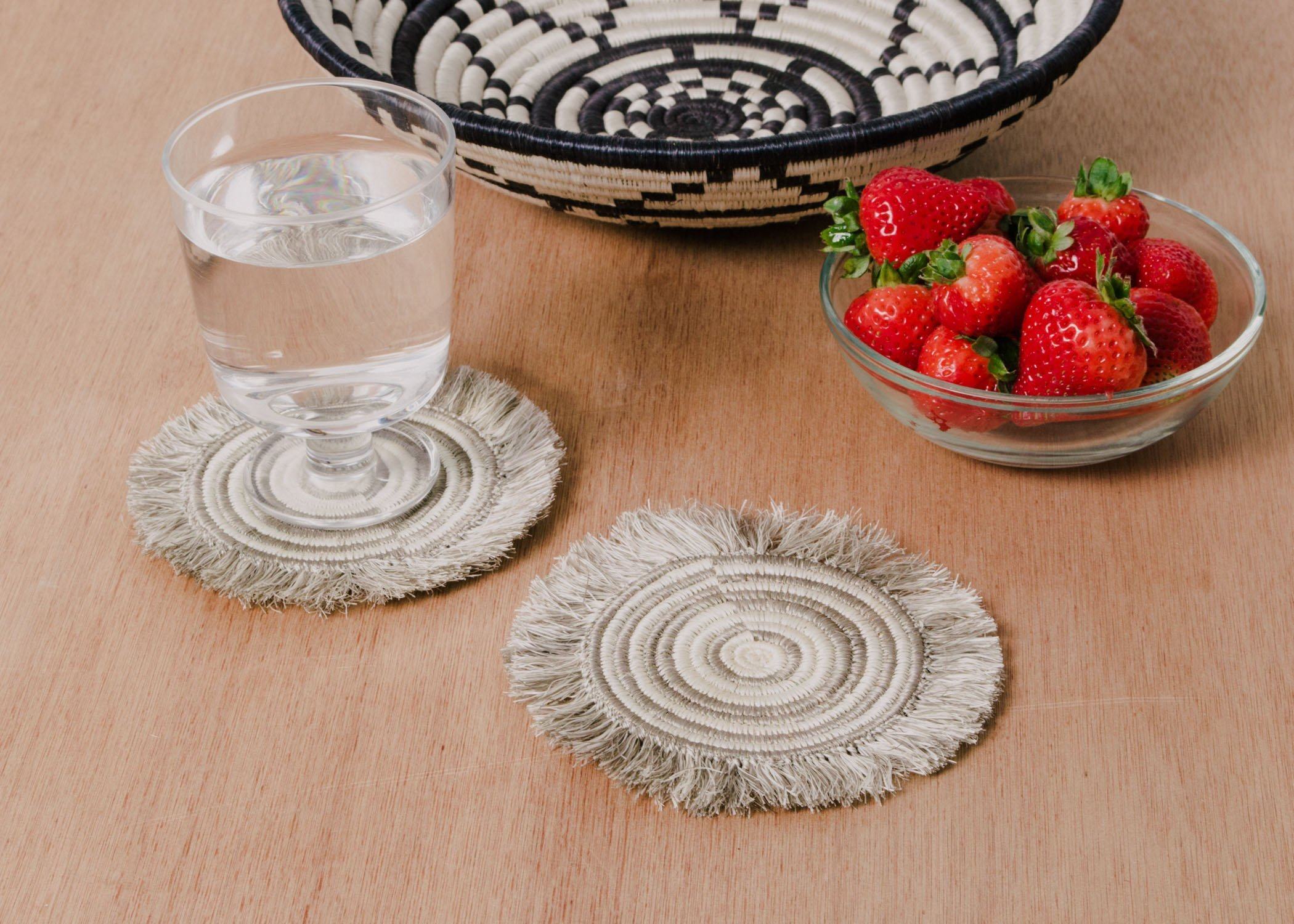 Fringed Taupe Geo Coasters