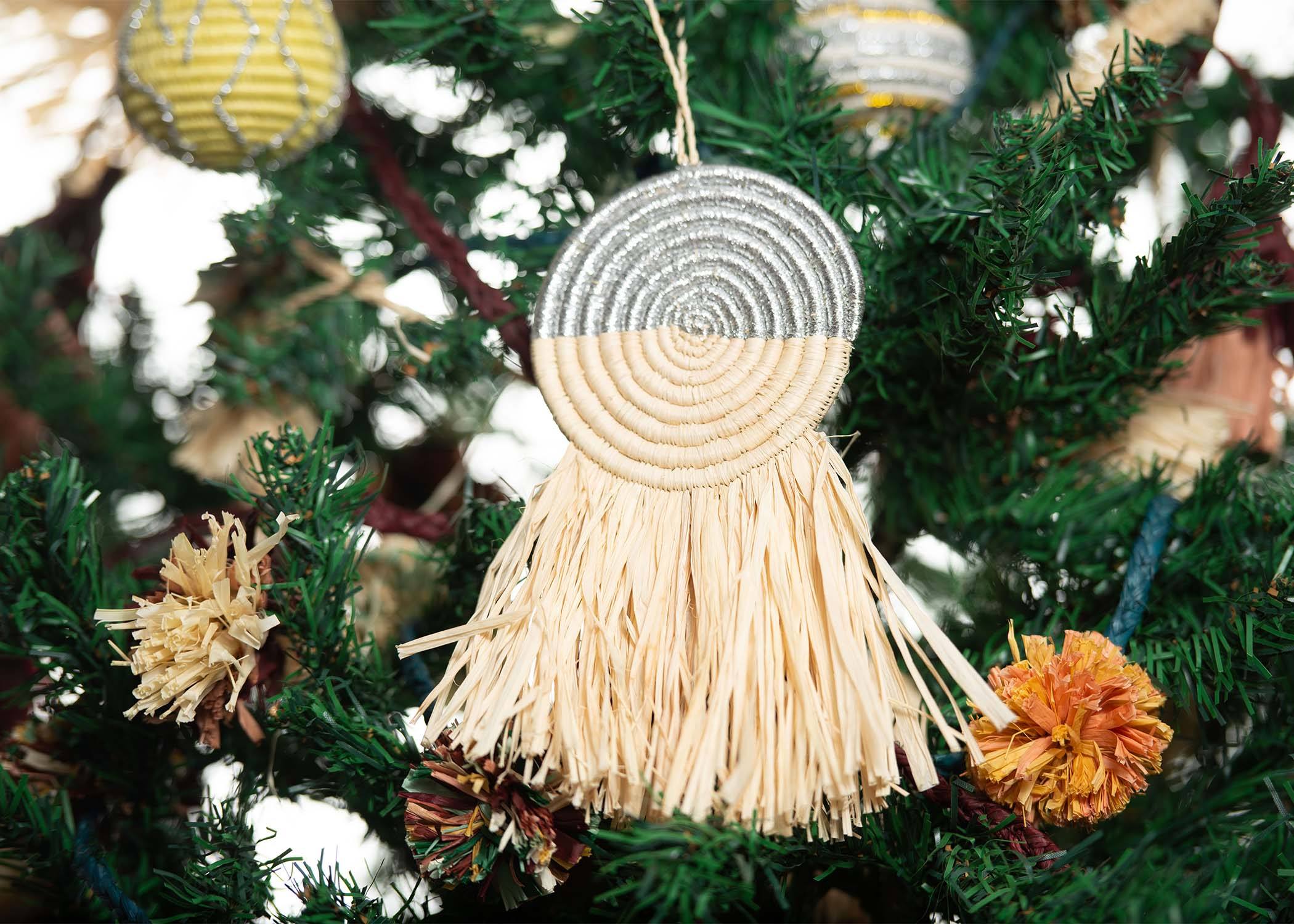 Half Silver Metallic Fringed Disc Ornament