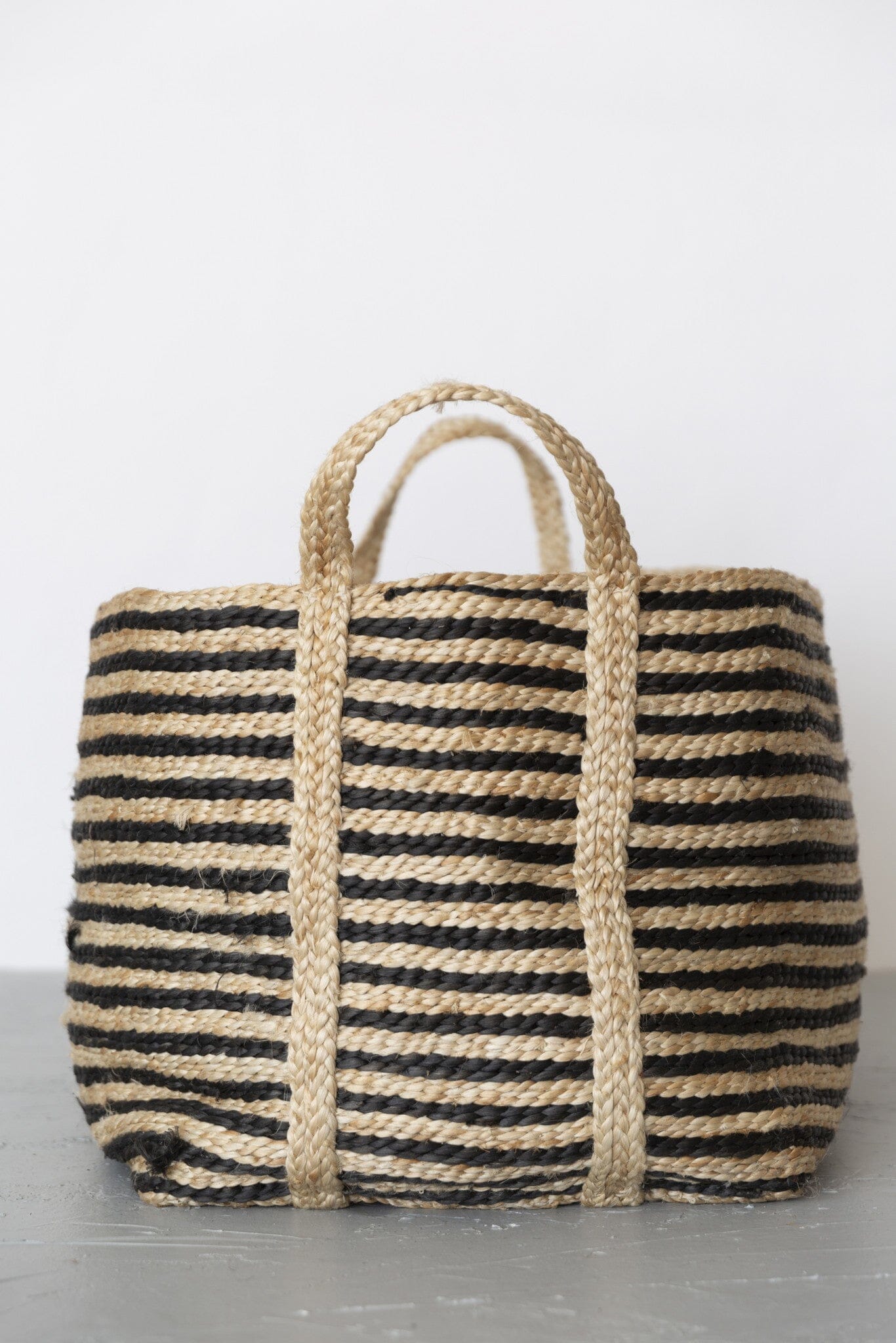 Large Jute Basket - Charcoal Stripe