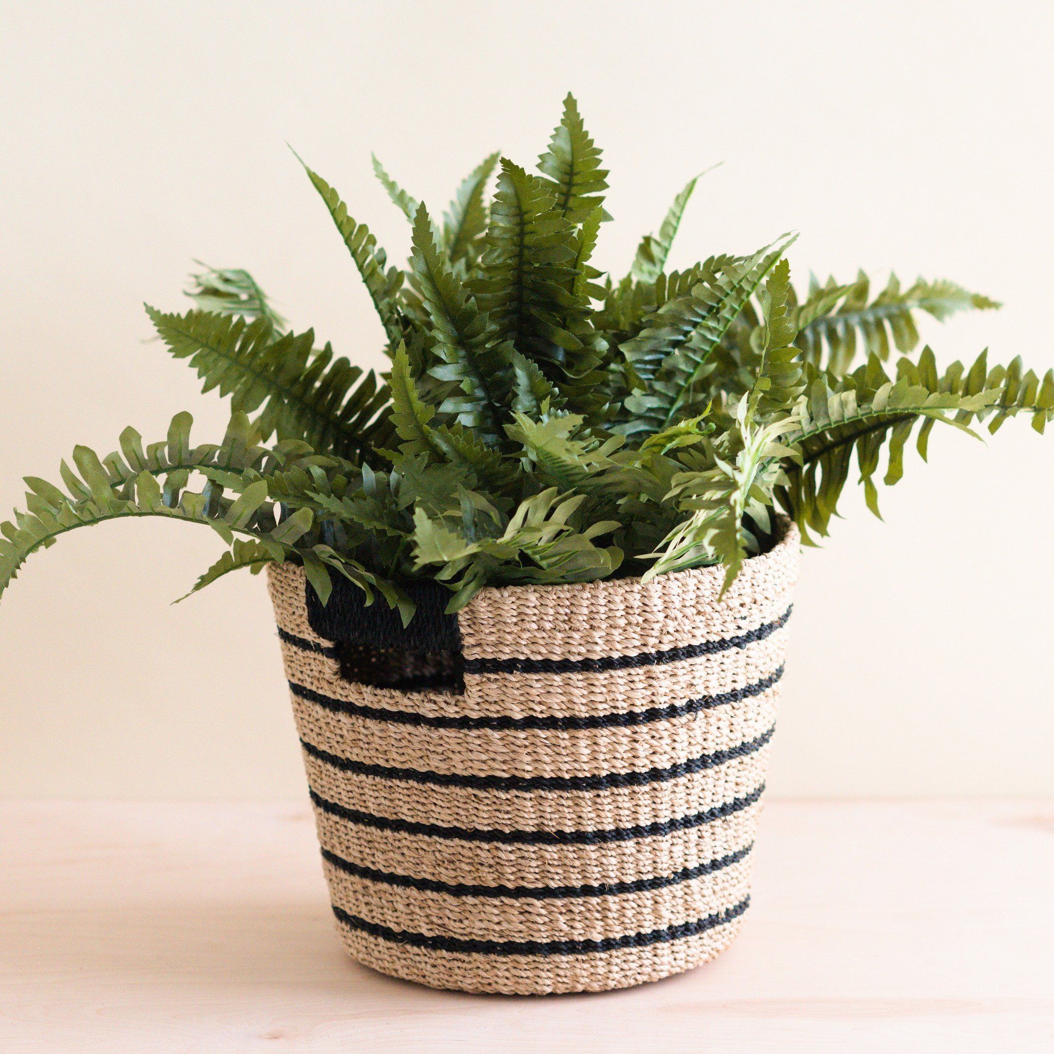 Black + Natural Striped Tapered Basket