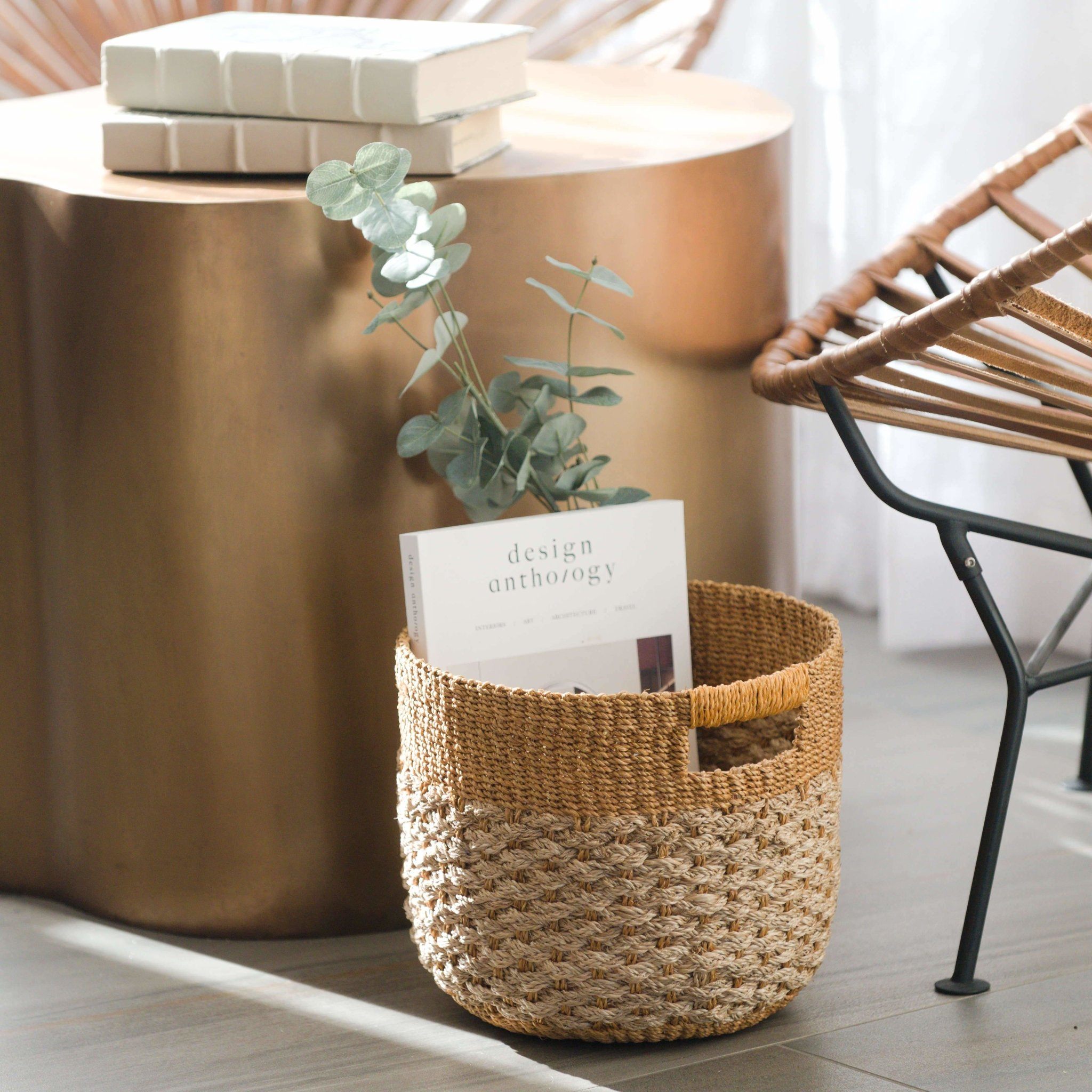 Golden Brown Round Floor Basket