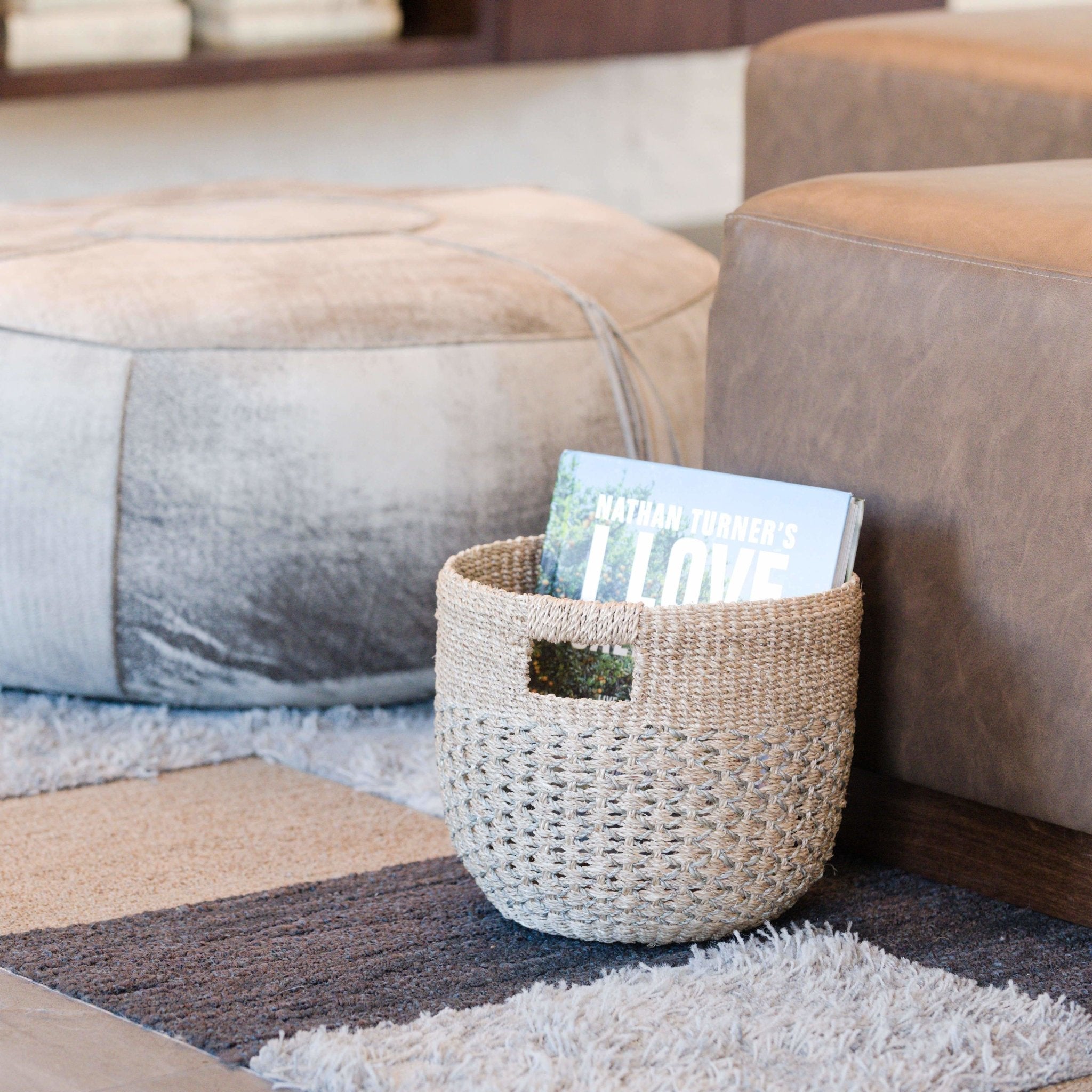 Gray Patterned Round Basket