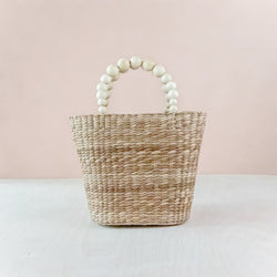 Small Straw Tote Bag with Bead Handles