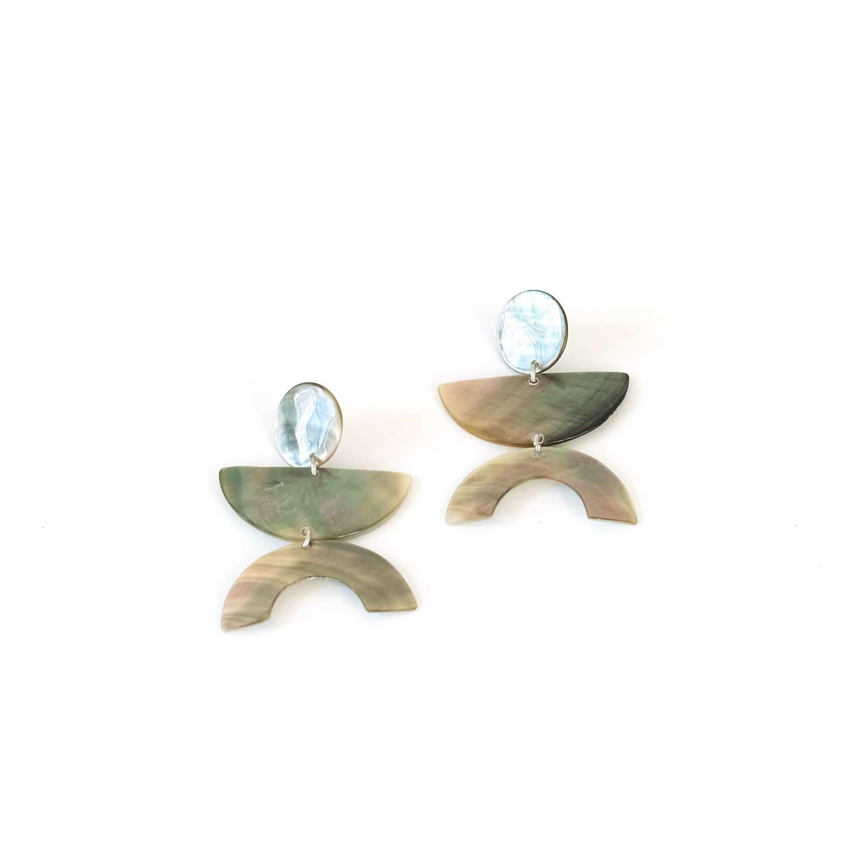 Long Mother of Pearl Geometric Earrings