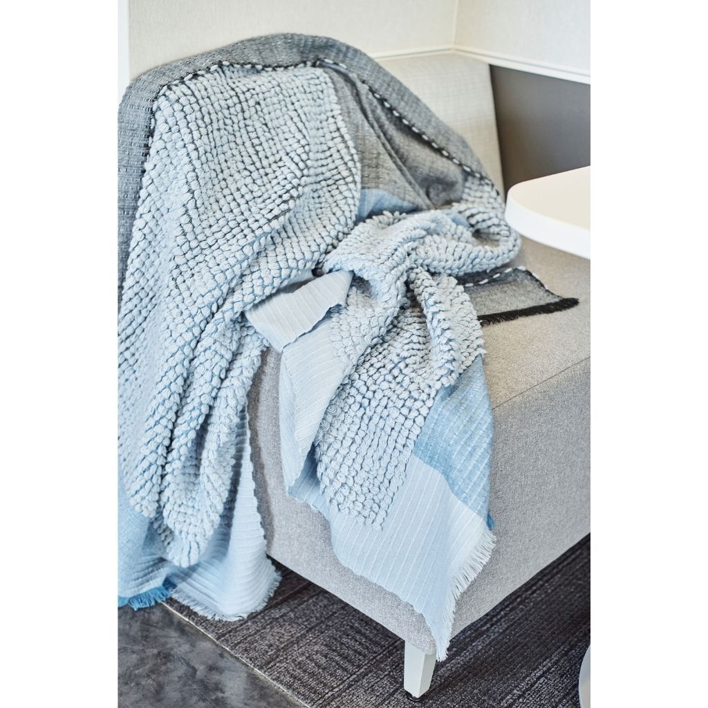 Macaroon Merino Wool Throw Blanket - Sky