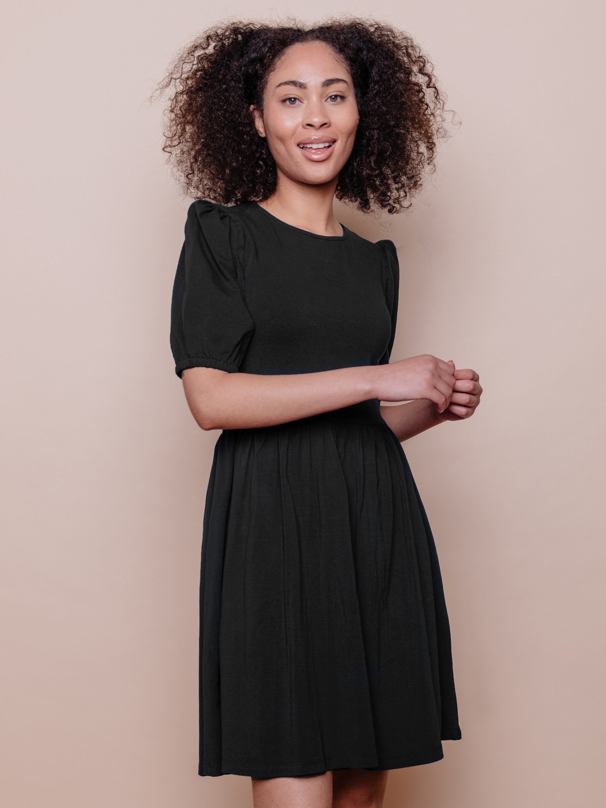 Inez Black Bubble Sleeve Dress