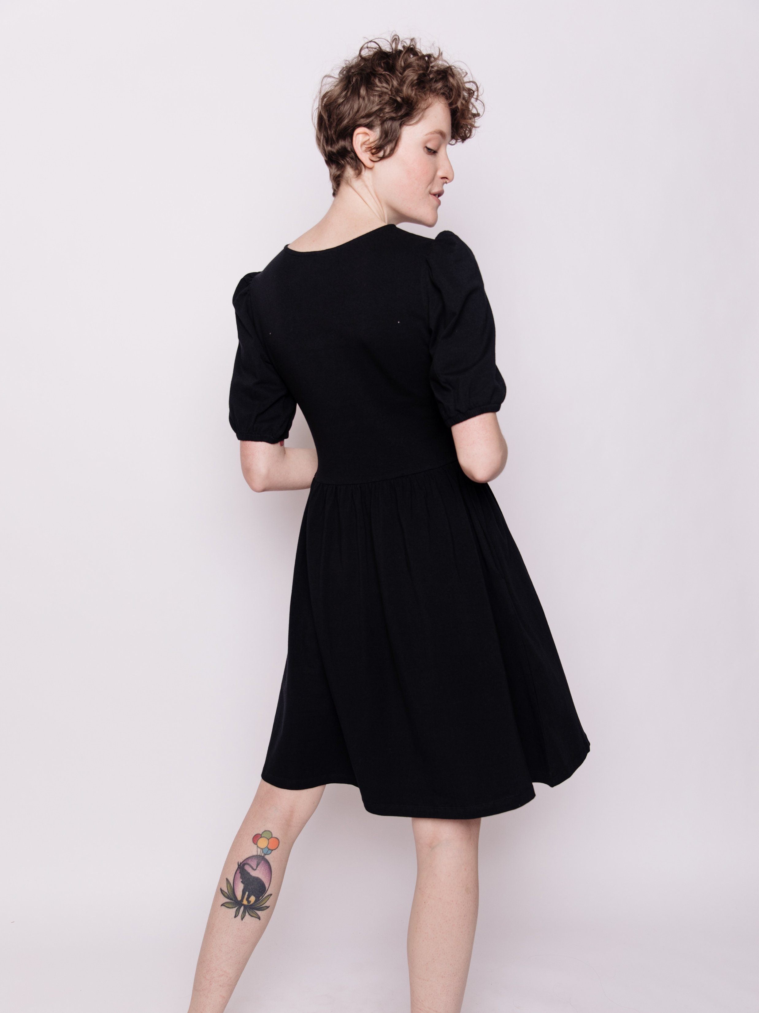 Inez Black Bubble Sleeve Dress