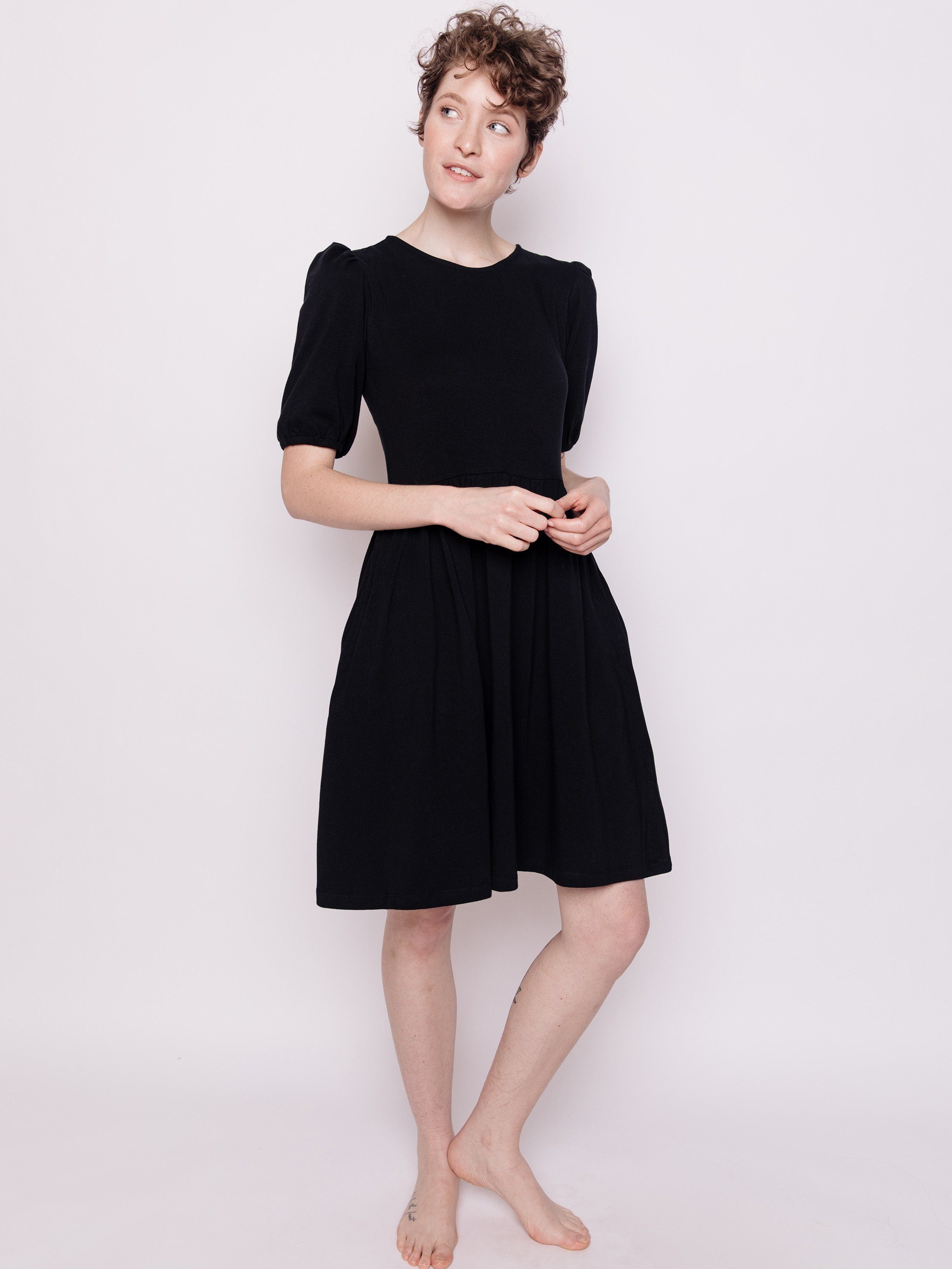 Inez Black Bubble Sleeve Dress