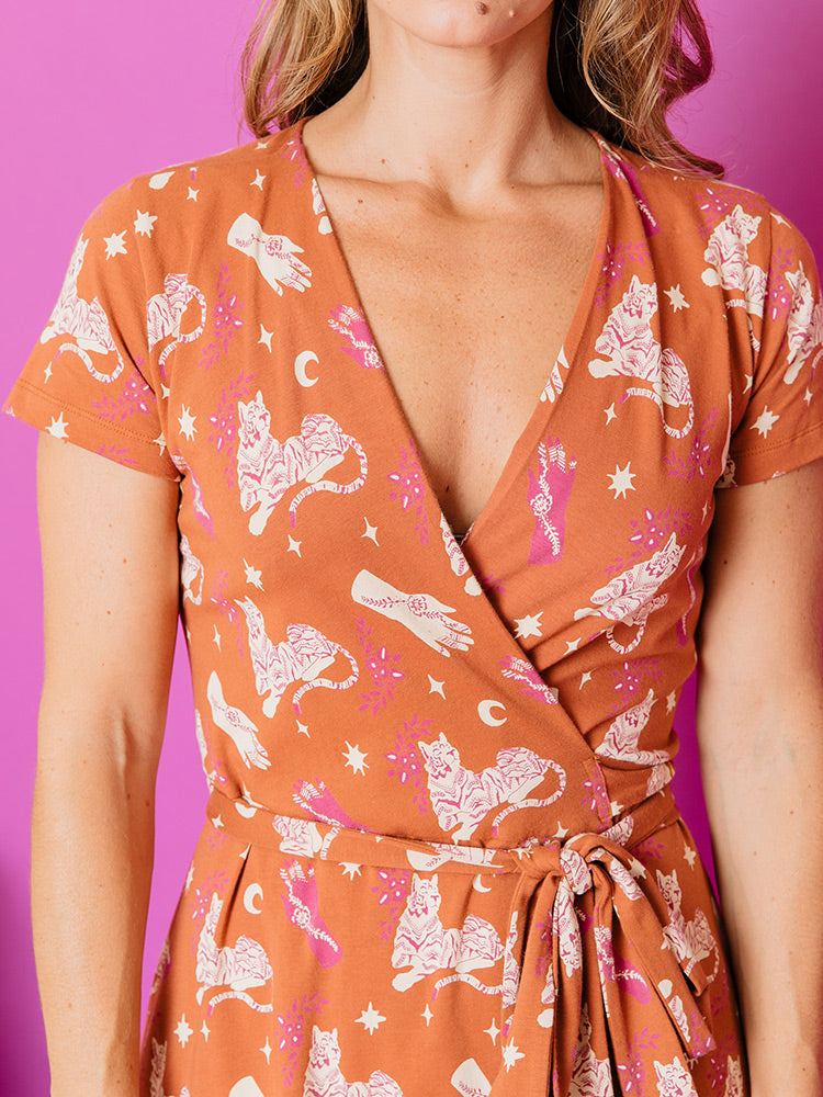 Katie Orchid Tigress Wrap Dress