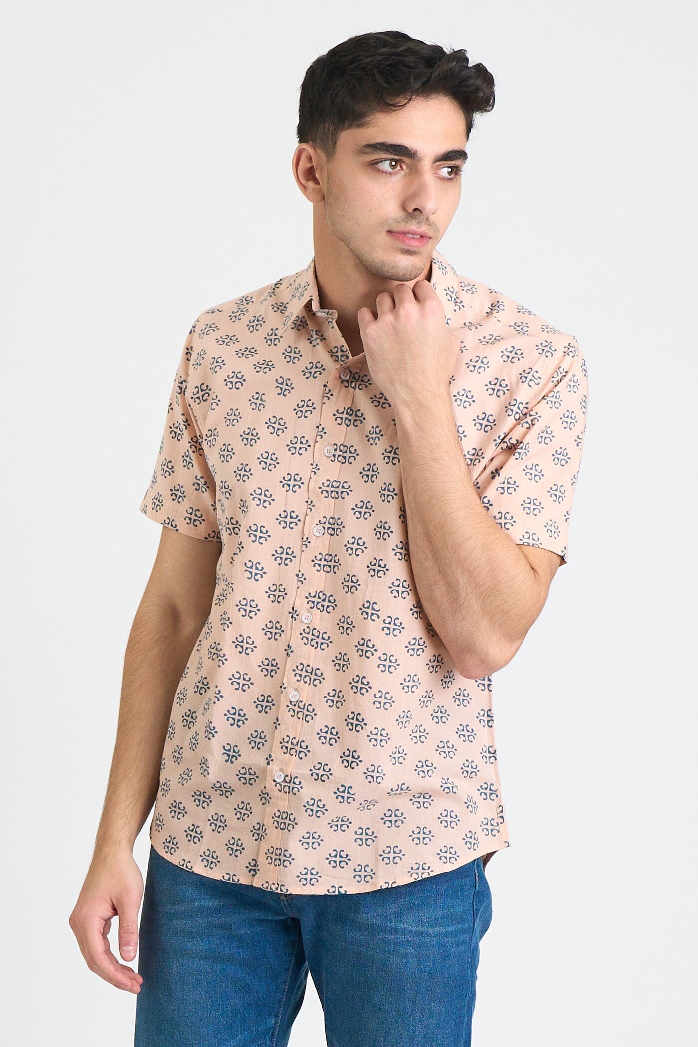 Men's Prat Short Sleeve Shirt - Pink + Blue Motif