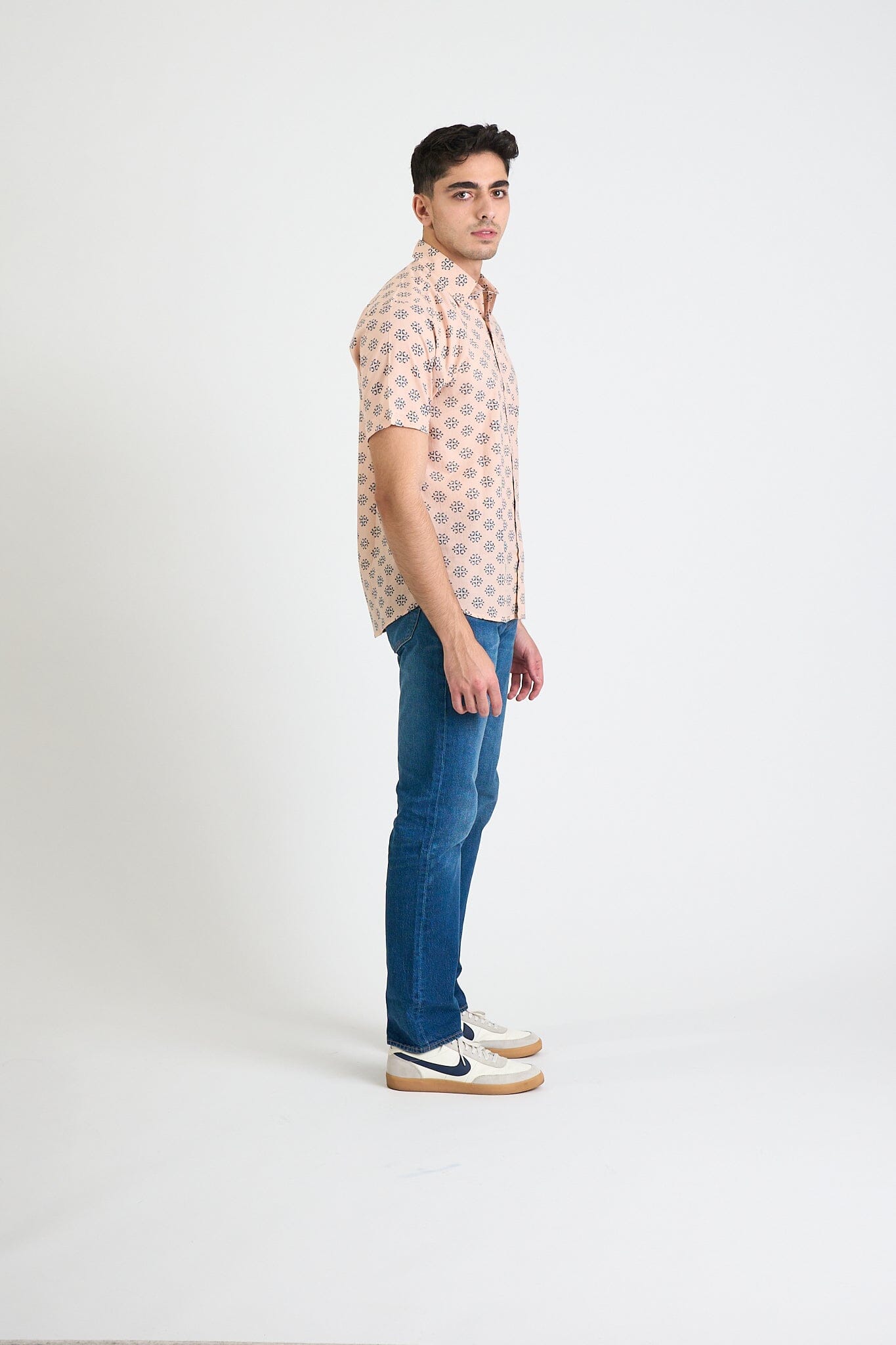 Men's Prat Short Sleeve Shirt - Pink + Blue Motif