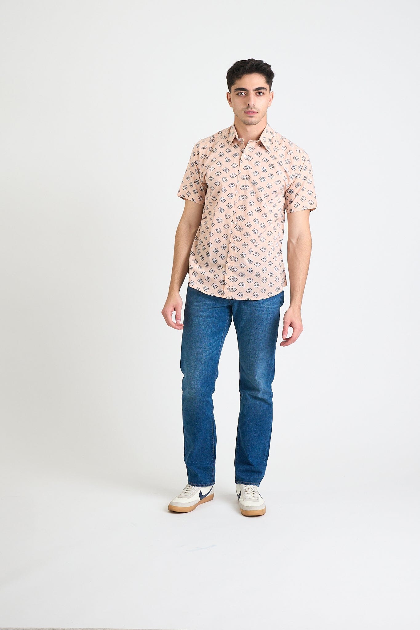 Men's Prat Short Sleeve Shirt - Pink + Blue Motif