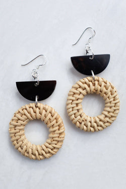 Ninh Binh Crescent Buffalo Horn Earrings - Dark