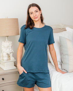 Pima Tee and Short Pajama Set Lounge + Pajama Sets Leena & Lu XS Ocean 