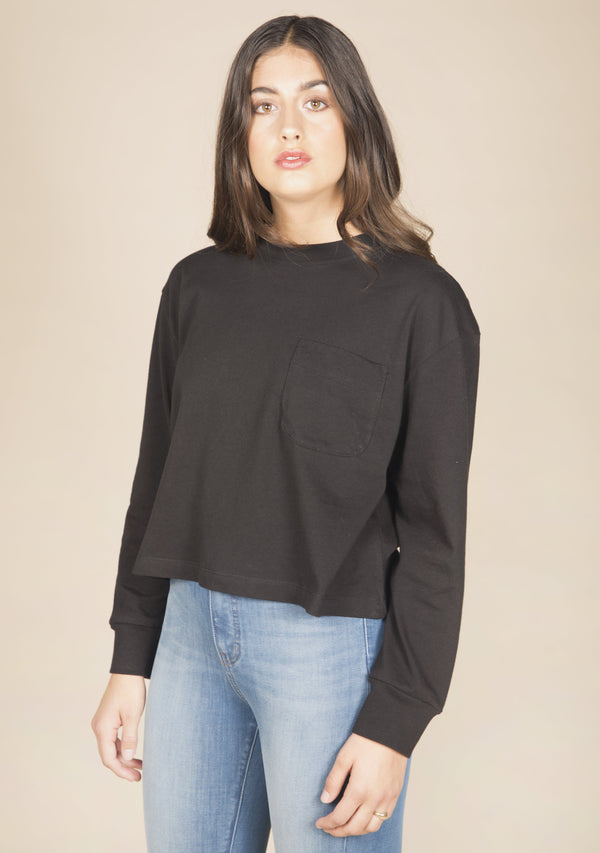 Poplinen Gwen Tencel Long Sleeve Tee - Black – Made Trade