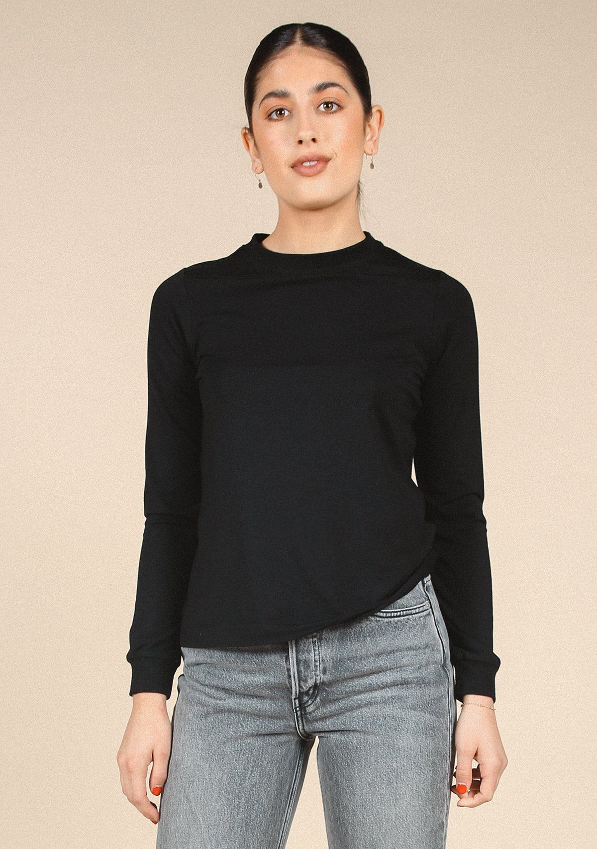 Poplinen Gwen Tencel Long Sleeve Tee - Black – Made Trade