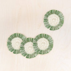 Raffia Round Crochet Coasters with Fringe Set Coasters LIKHÂ Sage 