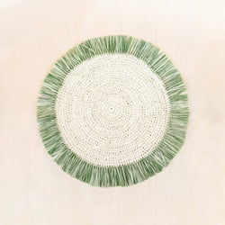 Raffia Round Crochet Placemat with Fringe Placemats LIKHÂ Sage 