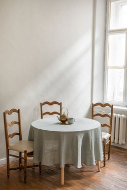 Round Linen Tablecloth Tablecloths + Runners AmourLinen 79" Sage Green 