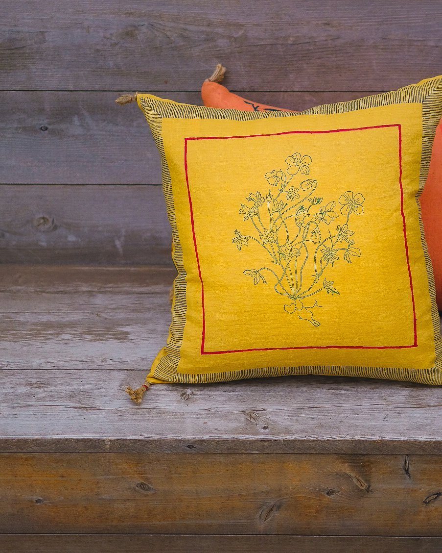 Aditi Linen Throw PIllow Cover - Yellow