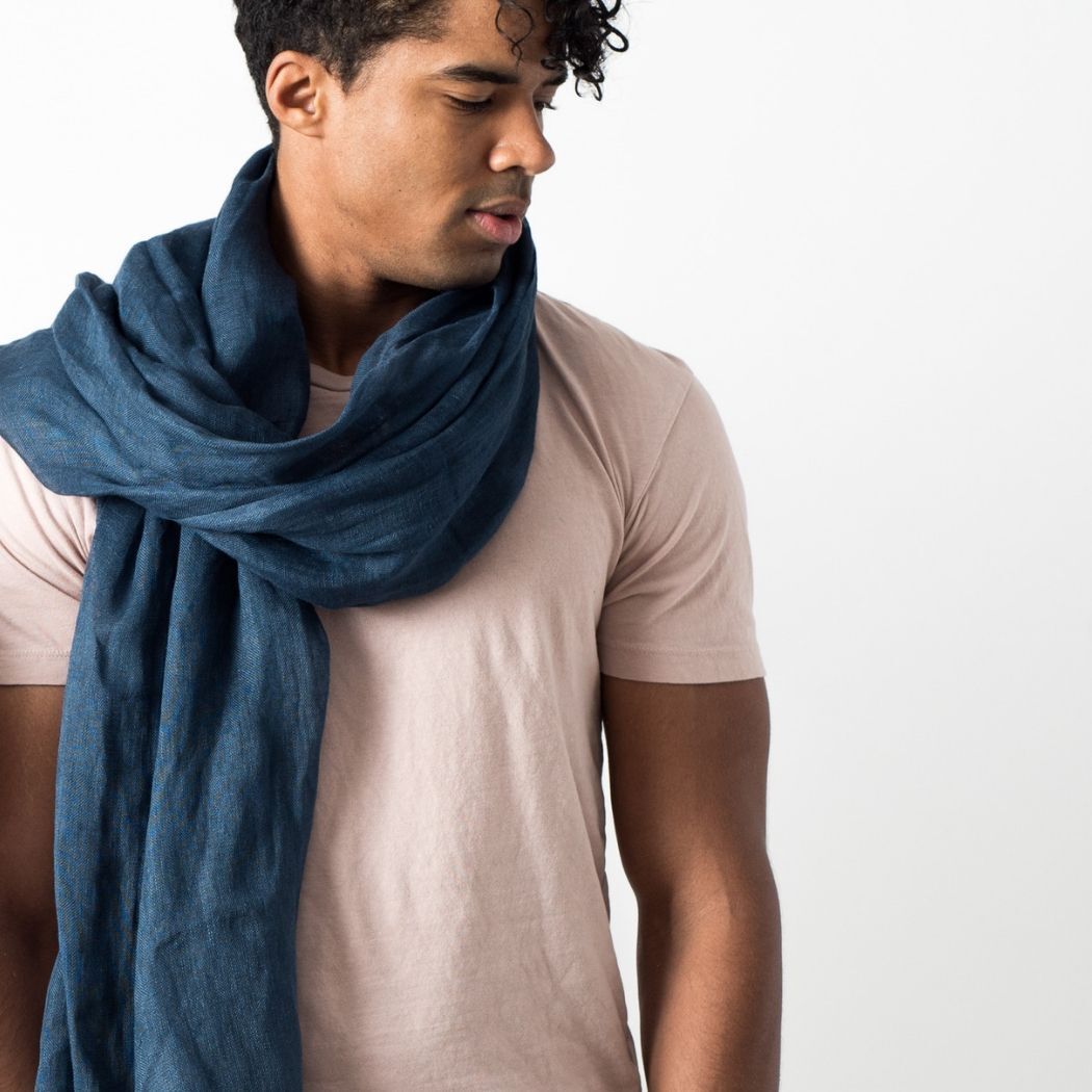 blue linen scarf