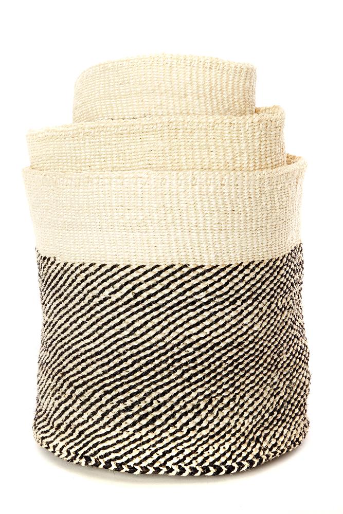 Black and Cream Twill Sisal Nesting Basket Set