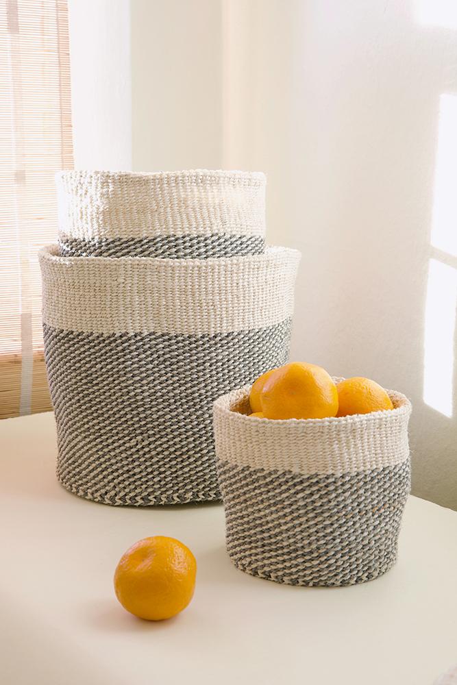 Gray and Cream Twill Nesting Basket Set