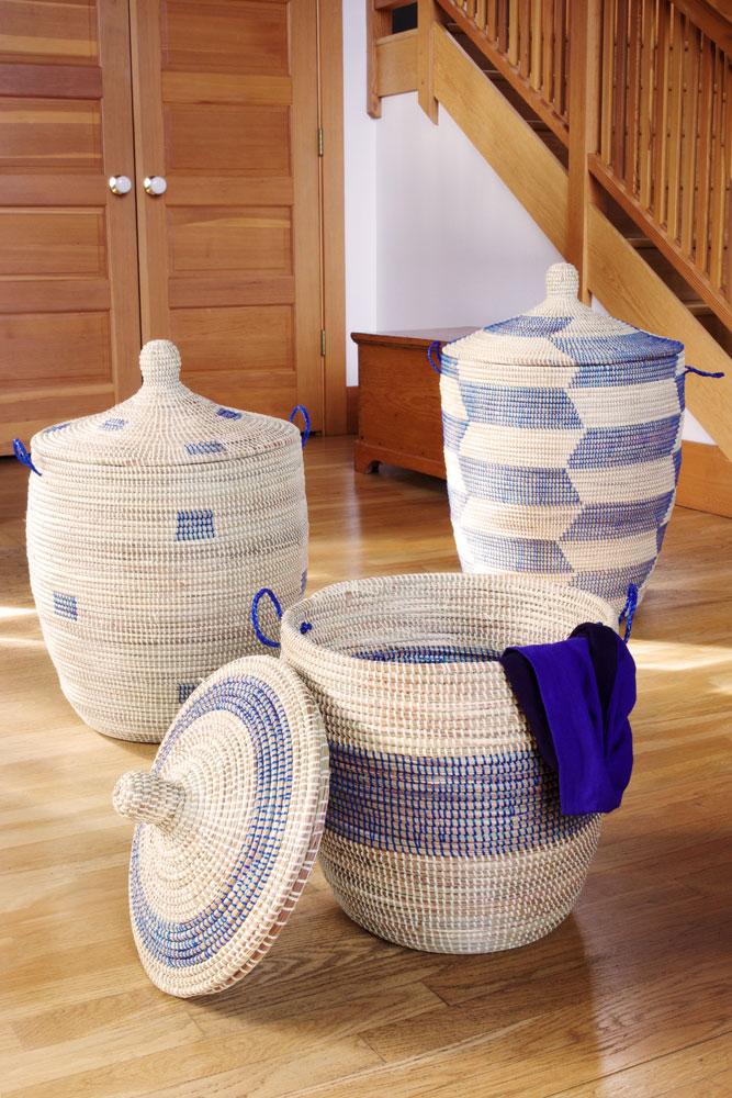 Blue and Cream Mixed Pattern Hamper Set