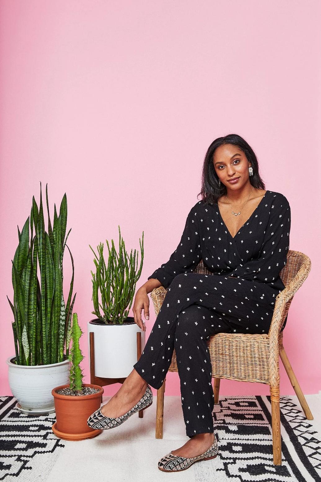 Baby Cacti Wrap Jumpsuit - Black + Ivory