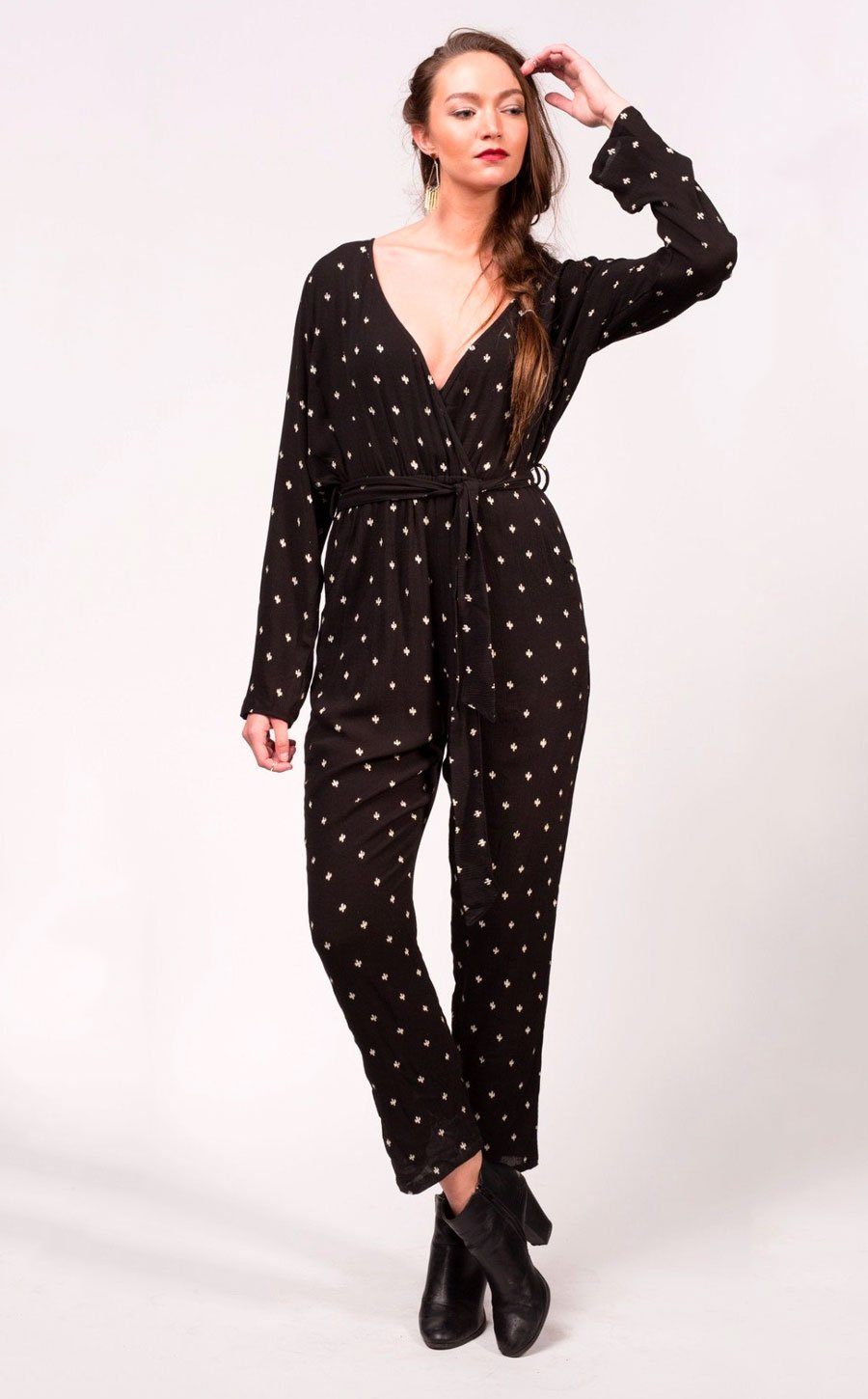 Baby Cacti Wrap Jumpsuit - Black + Ivory