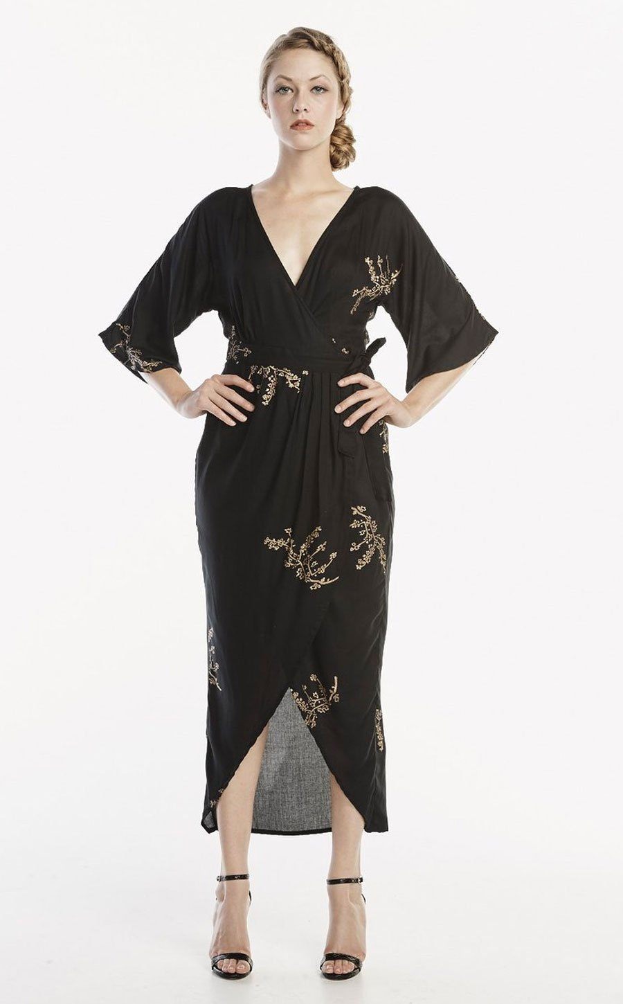 Cherry Blossom Modal Maxi Wrap - Black + Gold