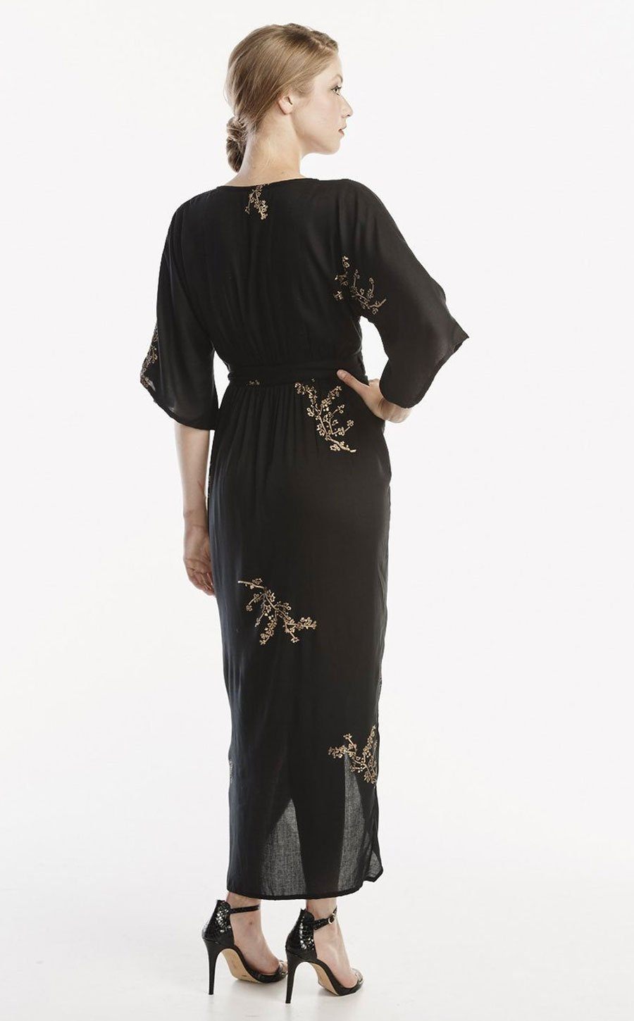 Cherry Blossom Modal Maxi Wrap - Black + Gold