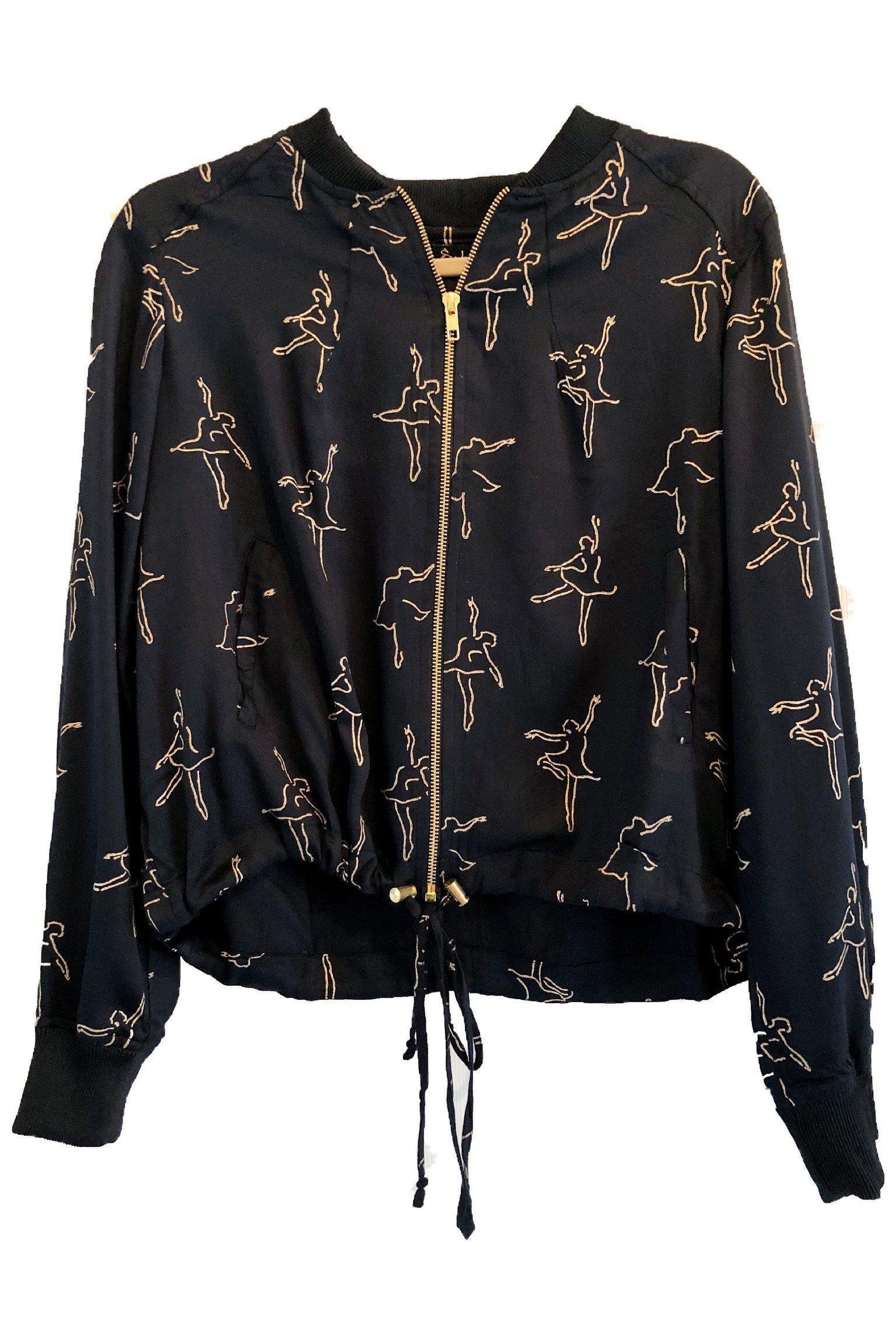 Dancing Ballerina Modal Bomber - Black + Gold