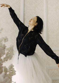 Dancing Ballerina Modal Bomber - Black + Gold