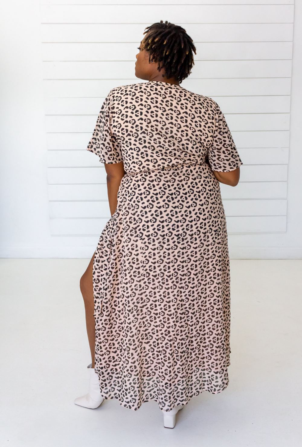 Leopard Maxi Wrap Dress - Blush + Black