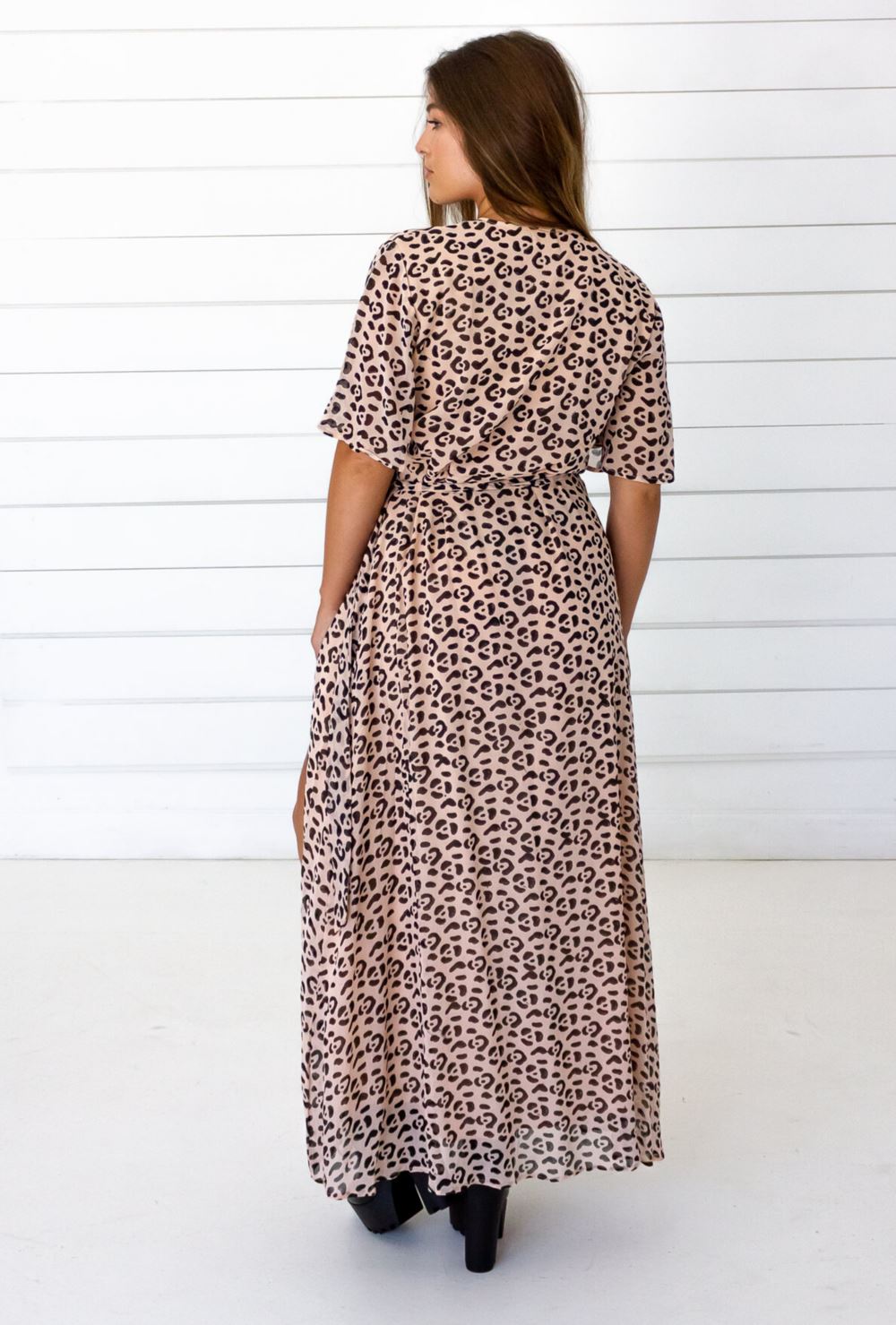 Leopard Maxi Wrap Dress - Blush + Black